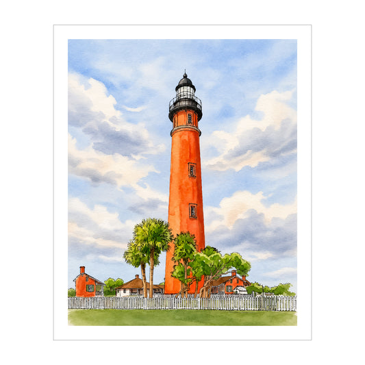 Ponce de Leon Lighthouse Watercolor Print, Original Florida Lighthouse Art, Coastal Wall Decor, Nautical Beach House Artwork,Lighthouse Gift