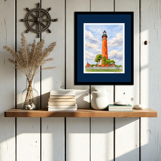 Ponce de Leon Lighthouse Watercolor Print, Original Florida Lighthouse Art, Coastal Wall Decor, Nautical Beach House Artwork,Lighthouse Gift