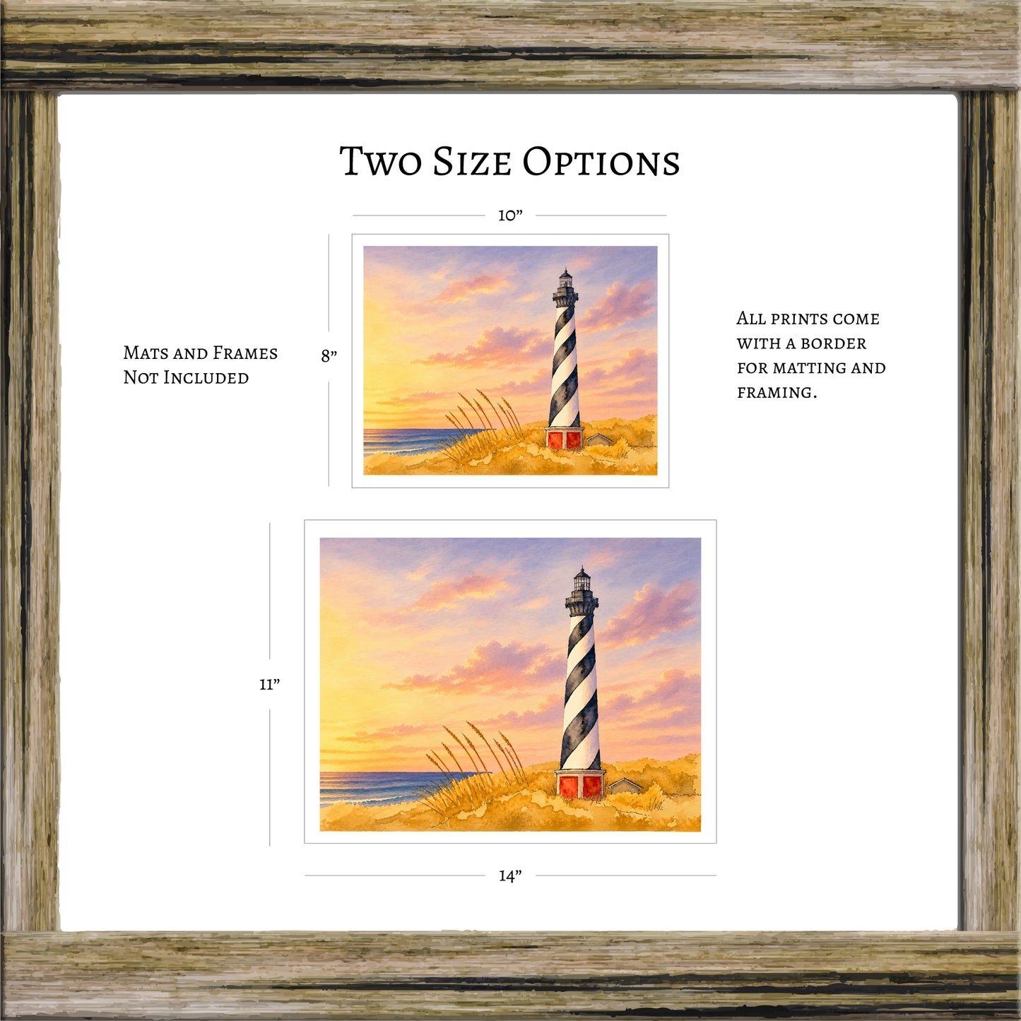 Cape Hatteras Lighthouse Watercolor Print | Original Outer Banks Art | North Carolina Coastal Wall Decor | Nautical Beach House Artwork
