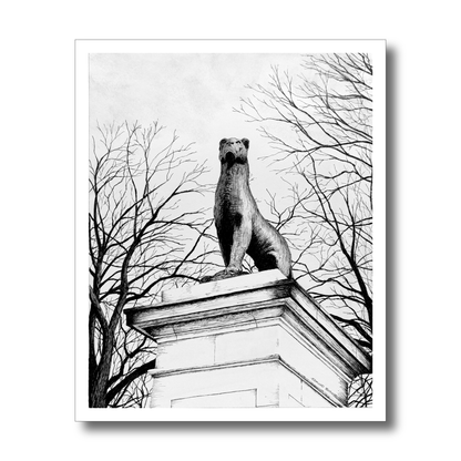 Prospect Park Print, NYC Wall Art, Panther Statue Winter Scene, Black &White Drawing, Winter New York Landmark, New Yorker Gift