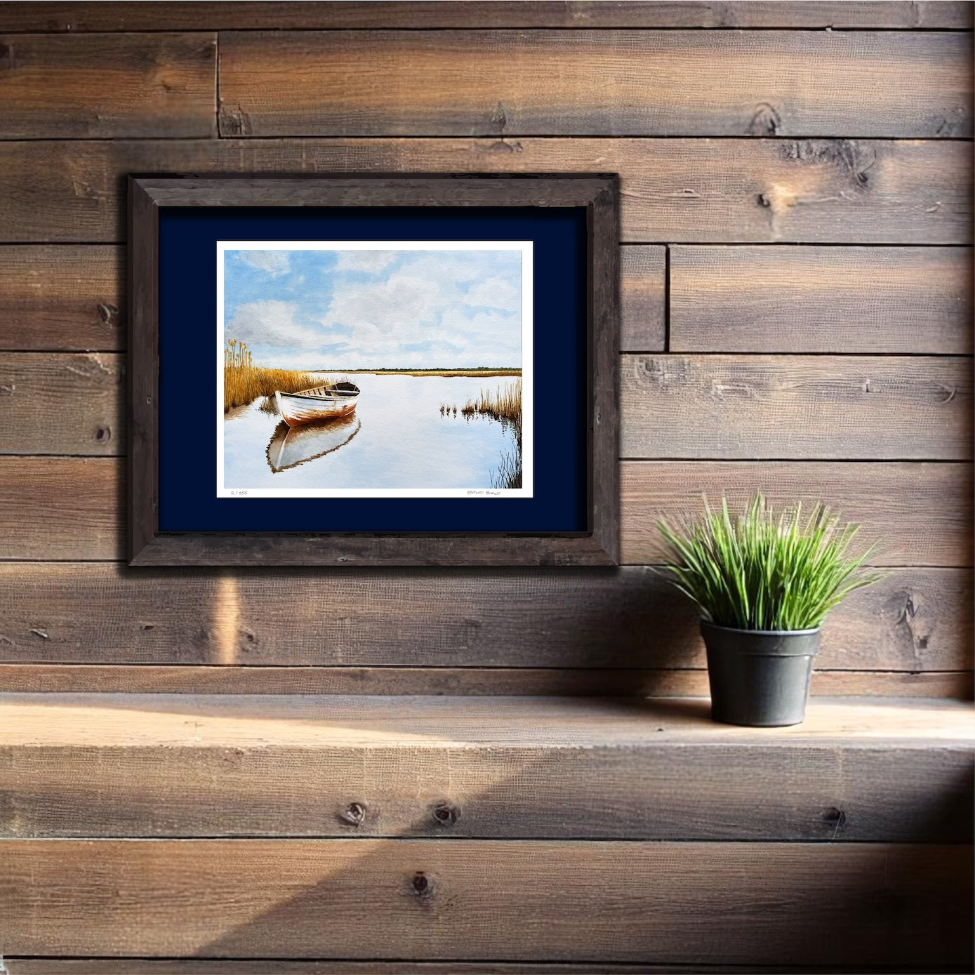 Old Skiff in Autumn Marsh Original Watercolor Print, Row Boat Art Print, Peaceful Coastal Landscape, East Coast Art,  Nautical Wall Decor