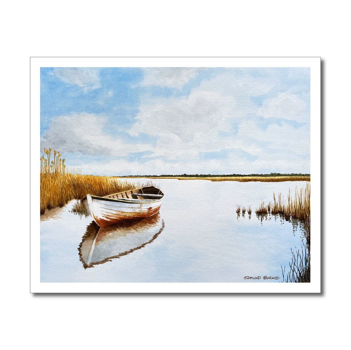 Old Skiff in Autumn Marsh Original Watercolor Print, Row Boat Art Print, Peaceful Coastal Landscape, East Coast Art,  Nautical Wall Decor