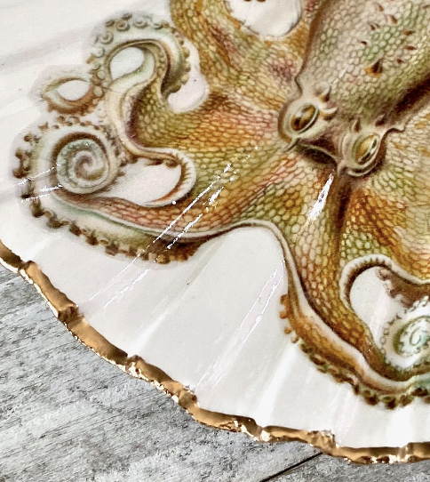 Octopus Scallop Shell Ring Dish, Coastal Jewelry Holder, Beach House Decor, Ocean Lover Gift
