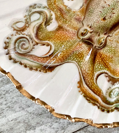 Octopus Scallop Shell Ring Dish, Coastal Jewelry Holder, Beach House Decor, Ocean Lover Gift