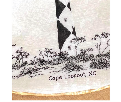 Decoupage Clam Shell Trinket Dish Cape Lookout Lighthouse Art