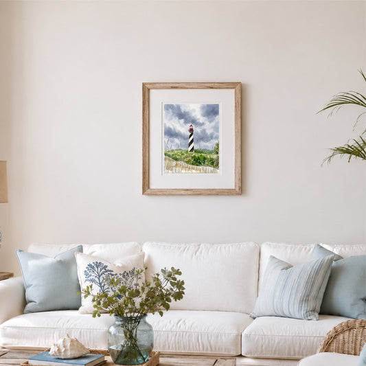 St. Augustine Lighthouse Watercolor Print, Original Florida Lighthouse Art, Coastal Wall Decor, Nautical Beach House Artwork