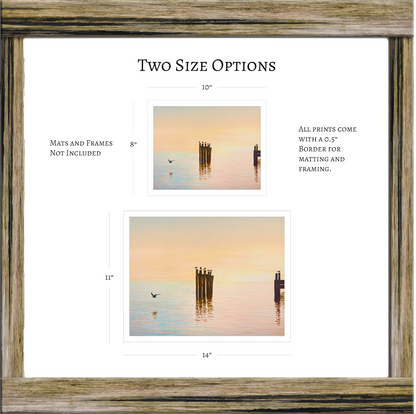 Shorebirds at Dawn Original Watercolor Beach Print, Morning Sunrise with Seagulls Print, Calm Pastel Seascape Art, Beach House Coastal Decor