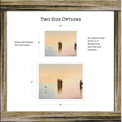 Shorebirds at Dawn Original Watercolor Beach Print, Morning Sunrise with Seagulls Print, Calm Pastel Seascape Art, Beach House Coastal Decor