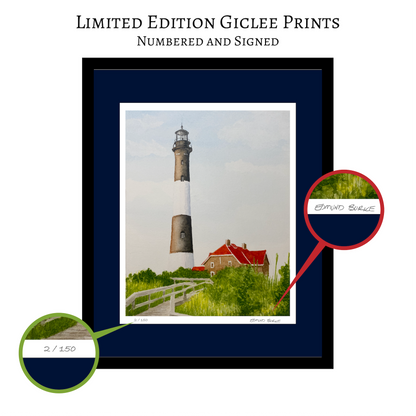 Fire Island Lighthouse Art, Original Watercolor Print, Sunny Summer Seascape Art, Beach House Coastal Decor Gift, Beachy Seaside Painting
