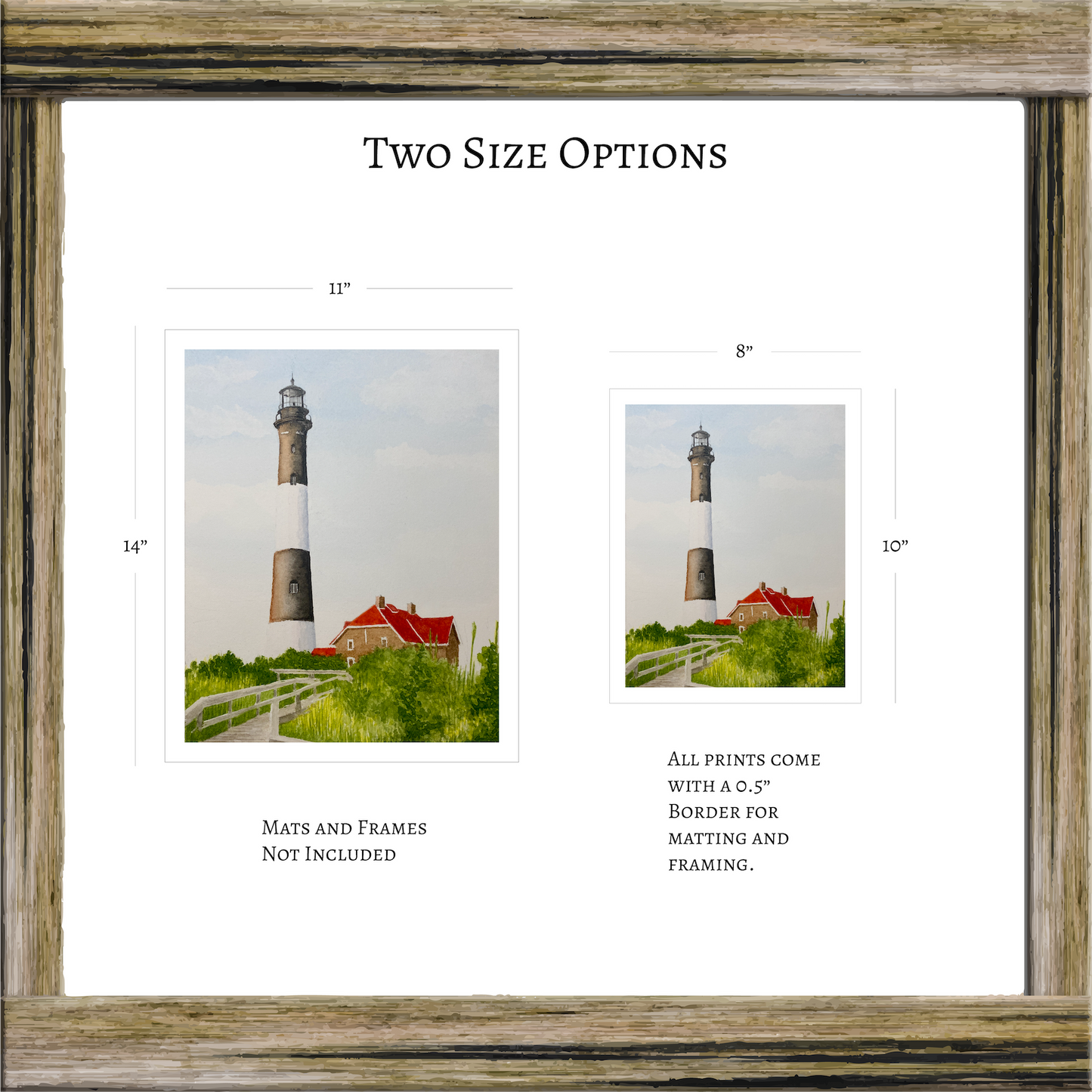 Fire Island Lighthouse Art, Original Watercolor Print, Sunny Summer Seascape Art, Beach House Coastal Decor Gift, Beachy Seaside Painting
