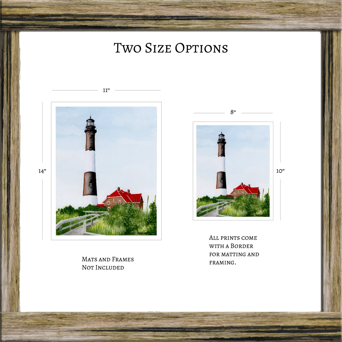 Fire Island Lighthouse Art, Original Watercolor Print, Sunny Summer Seascape Art, Beach House Coastal Decor Gift, Beachy Seaside Painting