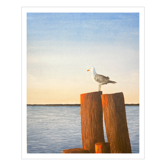 Seagull Original Artwork, East Coast Landscape Print, Limited Edition Watercolor, Coastal Wall Decor, Beach House Decor Gift