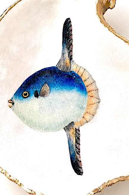 Decoupage Oyster Shell Sunfish Art