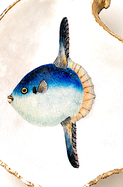 Decoupage Oyster Shell Sunfish Art