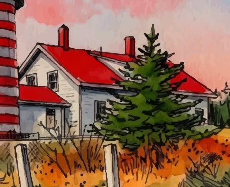 West Quoddy Head Lighthouse Original Watercolor Print – Coastal Maine Art