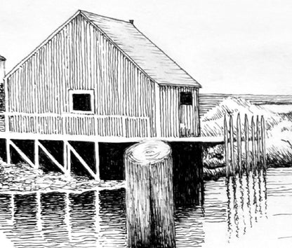 Pen & Ink Print of Peggy’s Cove Fishing Village – Halifax, Nova Scotia, Coastal Artwork