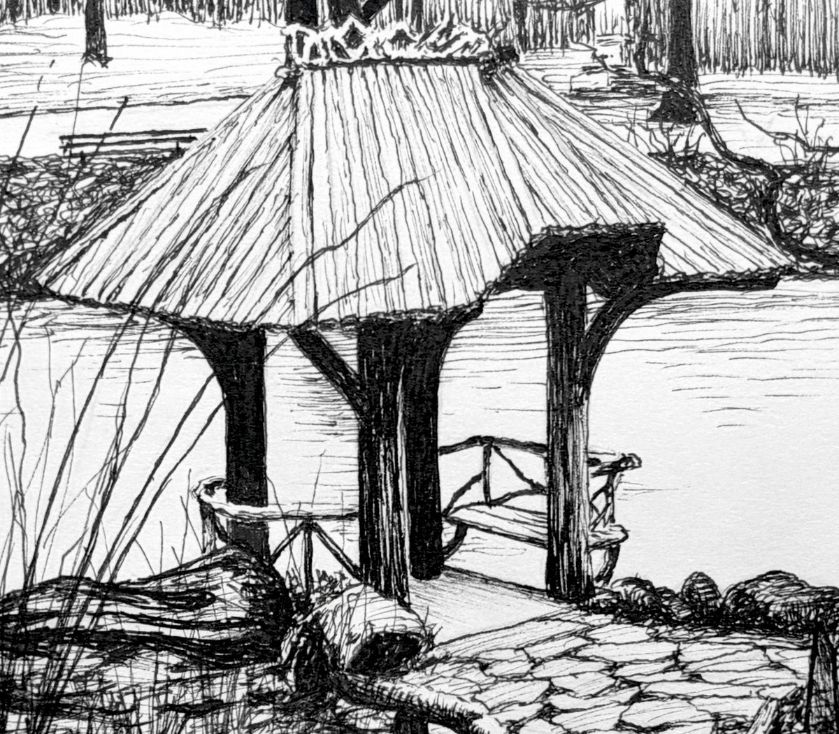 Wagner Cove Central Park Art Print, NYC Pen and Ink Drawing, Black and White New York Wall Art, Winter Landscape