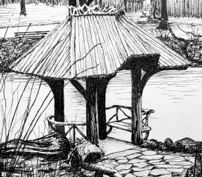 Wagner Cove Central Park Art Print, NYC Pen and Ink Drawing, Black and White New York Wall Art, Winter Landscape