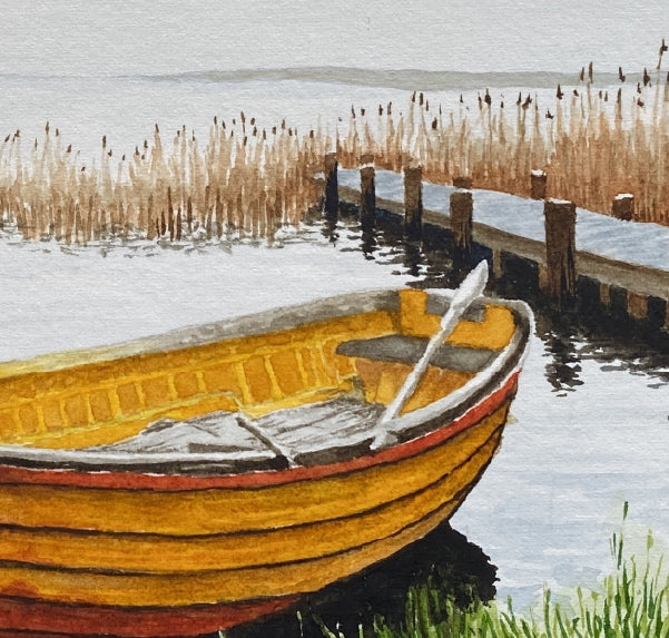 Original Watercolor Print of an Old Skiff on a Quiet Shoreline – Coastal Wall Art