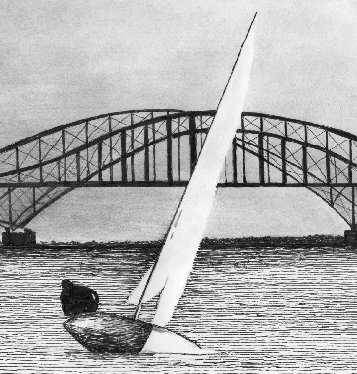 Sailboat Pen and Ink Print – Great South Bay Long Island Art, Long Island Nautical Drawing, Black & White Coastal Wall Decor,Beach House Art