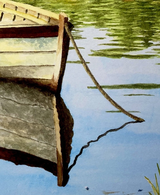 Original Watercolor Print of an old skiff in shallow waters – Coastal Wall Art