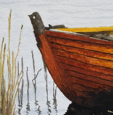 Original Watercolor Print of an Old Skiff on a Quiet Shoreline – Coastal Wall Art