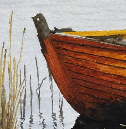 Original Watercolor Print of an Old Skiff on a Quiet Shoreline – Coastal Wall Art