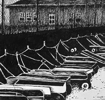Ocean Beach Ferry Dock Original Pen and Ink Drawing Print, B & W  Fire Island Beach Art, Retro Beach Town Art, Beach House Coastal Decor