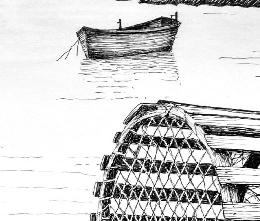 Pen & Ink Print of Peggy’s Cove Fishing Village – Halifax, Nova Scotia, Coastal Artwork