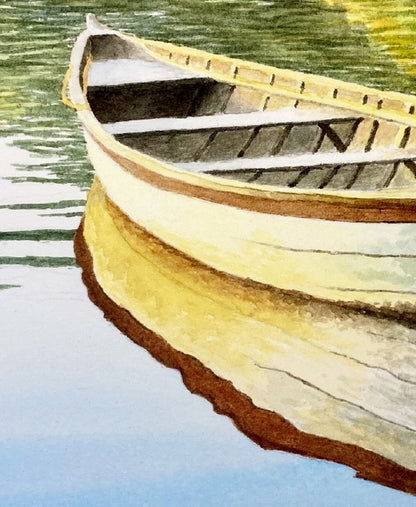 Original Watercolor Print of an old skiff in shallow waters – Coastal Wall Art