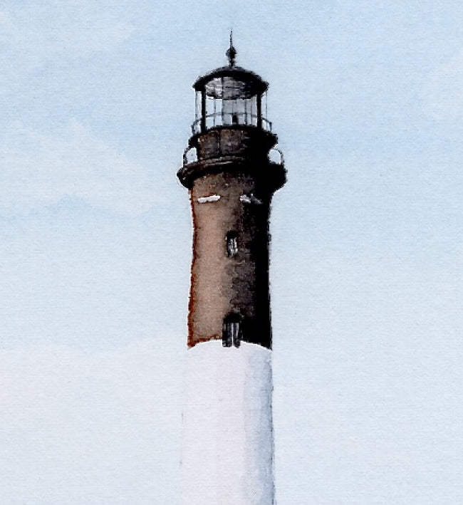 Fire Island Lighthouse Art, Original Watercolor Print, Sunny Summer Seascape Art, Beach House Coastal Decor Gift, Beachy Seaside Painting