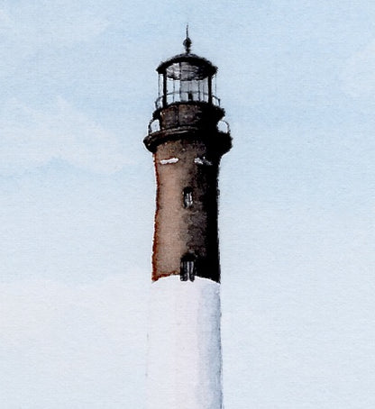 Fire Island Lighthouse Art, Original Watercolor Print, Sunny Summer Seascape Art, Beach House Coastal Decor Gift, Beachy Seaside Painting