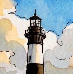 Bodie Island Watercolor, Outer Banks Coastal Wall Art, North Carolina Lighthouse Artwork, Archival Fine Art Print