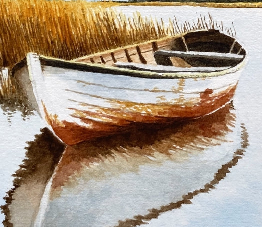 Old Skiff in Autumn Marsh Original Watercolor Print, Row Boat Art Print, Peaceful Coastal Landscape, East Coast Art,  Nautical Wall Decor
