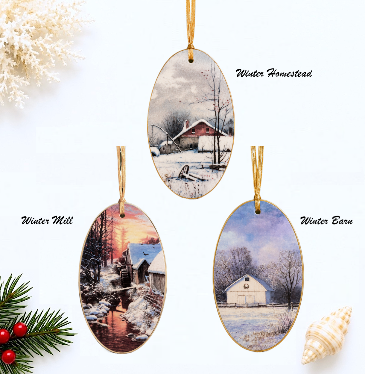 Vintage Winter Scenes Decoupage Holiday Ornaments