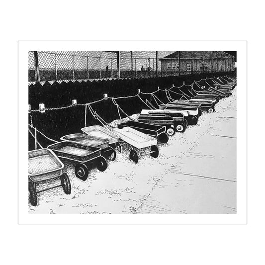 Ocean Beach Ferry Dock Original Pen and Ink Drawing Print, B & W  Fire Island Beach Art, Retro Beach Town Art, Beach House Coastal Decor