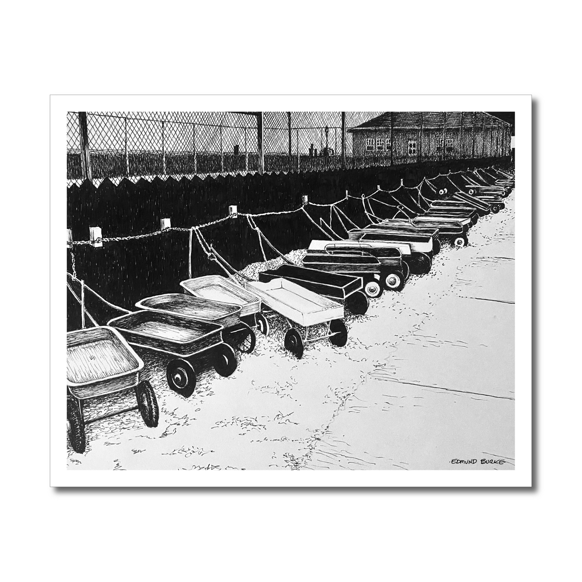 Ocean Beach Ferry Dock Original Pen and Ink Drawing Print, B & W  Fire Island Beach Art, Retro Beach Town Art, Beach House Coastal Decor