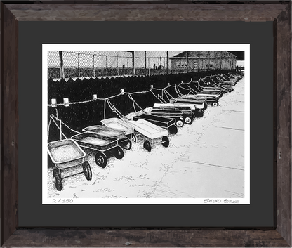 Ocean Beach Ferry Dock Original Pen and Ink Drawing Print, B & W  Fire Island Beach Art, Retro Beach Town Art, Beach House Coastal Decor