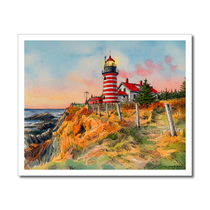 West Quoddy Head Lighthouse Original Watercolor Print – Coastal Maine Art