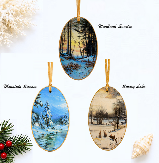 Vintage Winter Scenes Decoupage Holiday Ornaments
