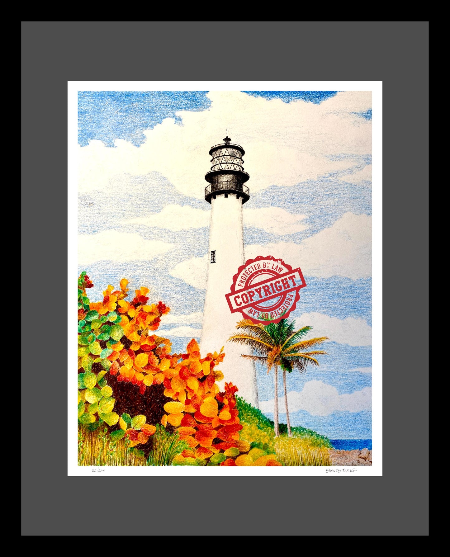 Lighthouse Art, Coastal Wall Decor, Beach Art Prints,Limited Edition Art Prints, Cape Florida Lighthouse, Nautical Gift, Key Biscayne Art
