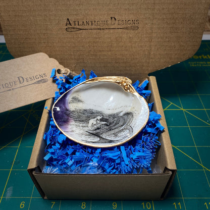 Little Mermaid Decoupage Clam Shell Trinket Dish