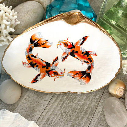 Decoupage Clam Shell Koi Art