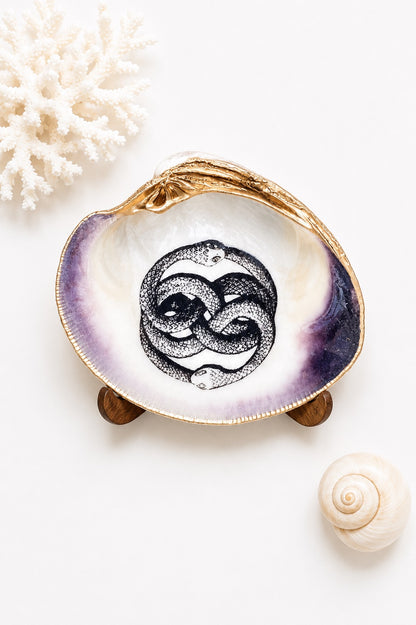 Decoupage Clam Shell Ring Dish – Ouroboros  Art, Mystical Coastal Decor
