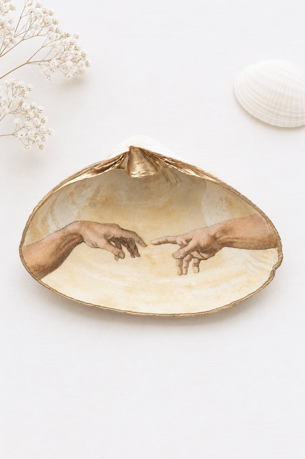 Decoupage Clam Shell Trinket Dish Michelangelo Art