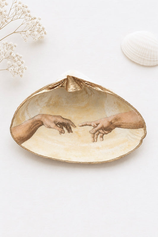 Decoupage Clam Shell Trinket Dish Michelangelo Art