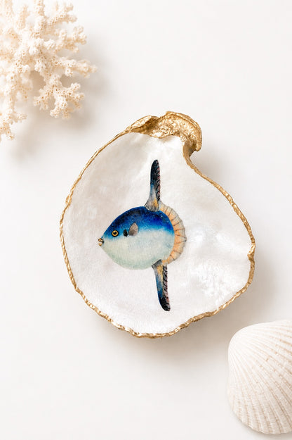 Decoupage Oyster Shell Sunfish Art