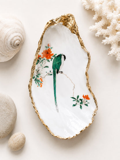 Decoupage Oyster Shell Ring Dish – Bird & Floral Design