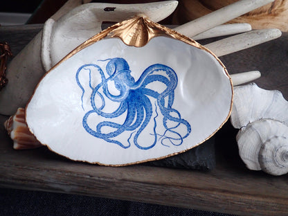 Decoupage Clam Shell Blue Octopus