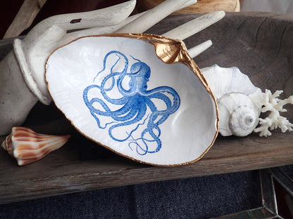 Decoupage Clam Shell Blue Octopus